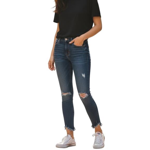 Free People Womens Great Heights Frayed Skinny Jeans 26 Distressed Stretch Denim - Picture 1 of 9